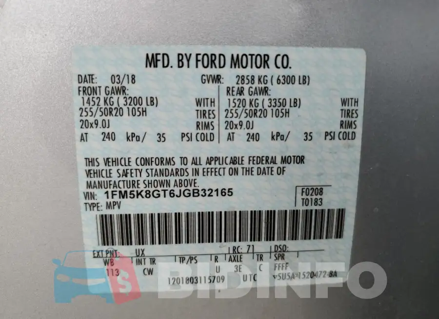 1FM5K8GT6JGB32165 Photo# 13