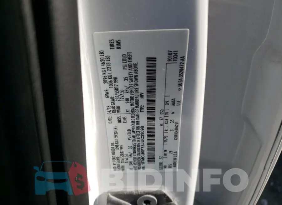 1FMCU0F73JUC28098 Photo# 13