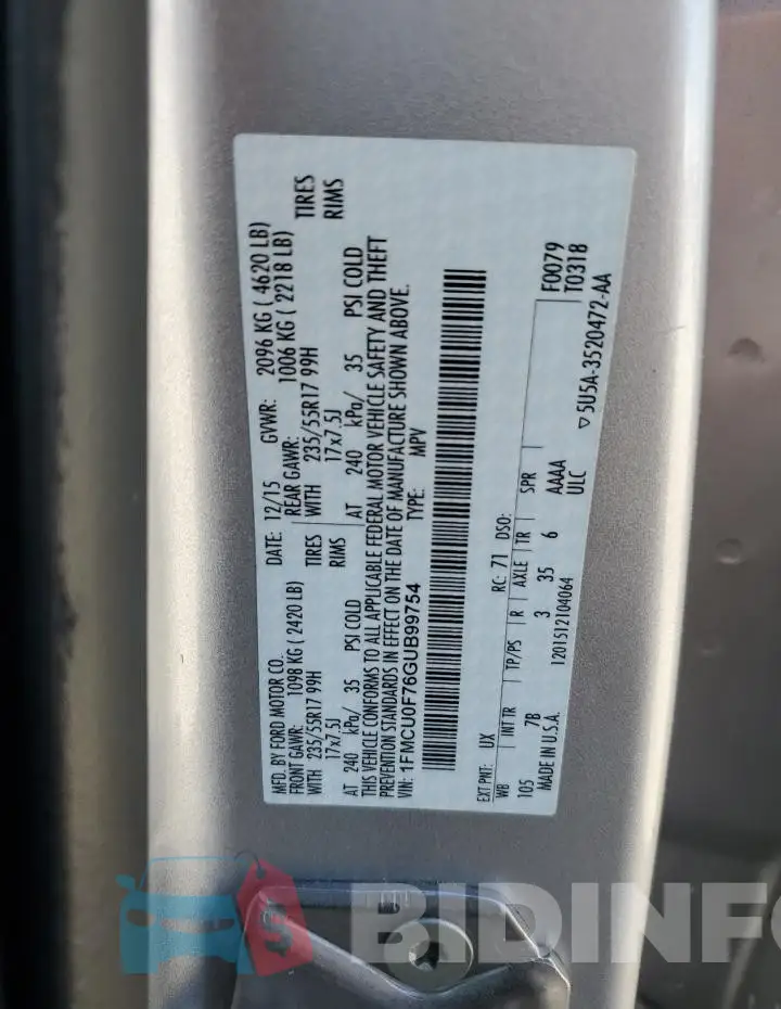 1FMCU0F76GUB99754 Photo# 12