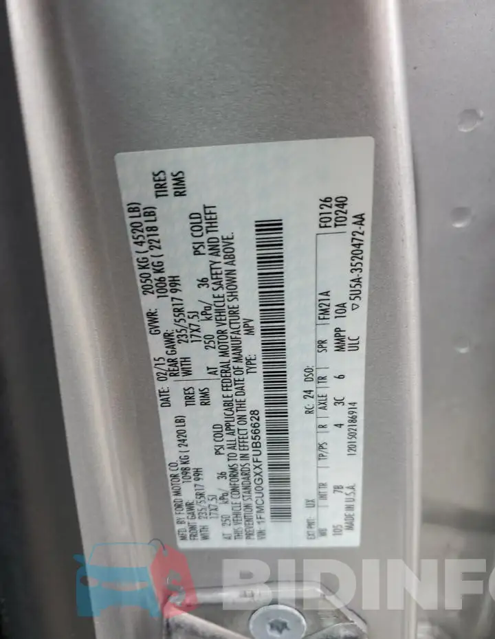 1FMCU0GXXFUB56628 Photo# 14