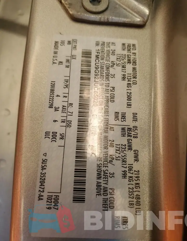 1FMCU9G92JUC65020 Photo# 14