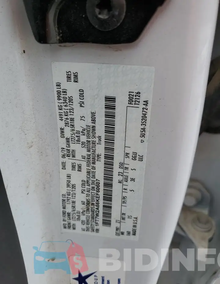 1FT7W2A66KEF60607 Photo# 12