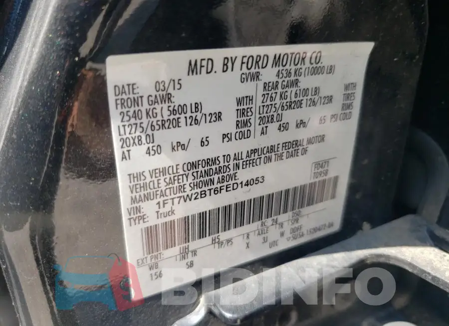 1FT7W2BT6FED14053 Photo# 12