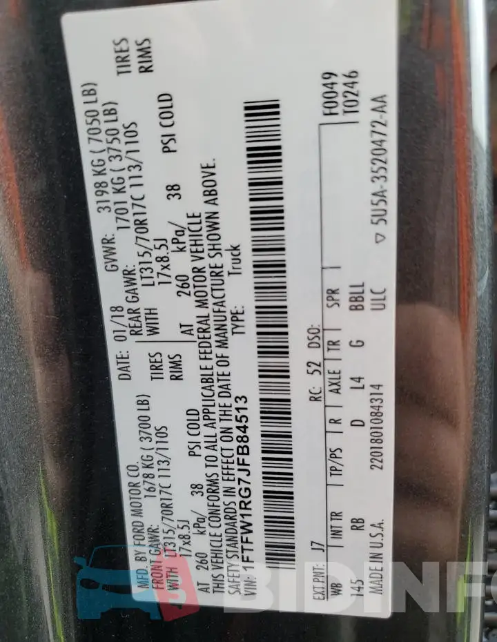 1FTFW1RG7JFB84513 Photo# 12