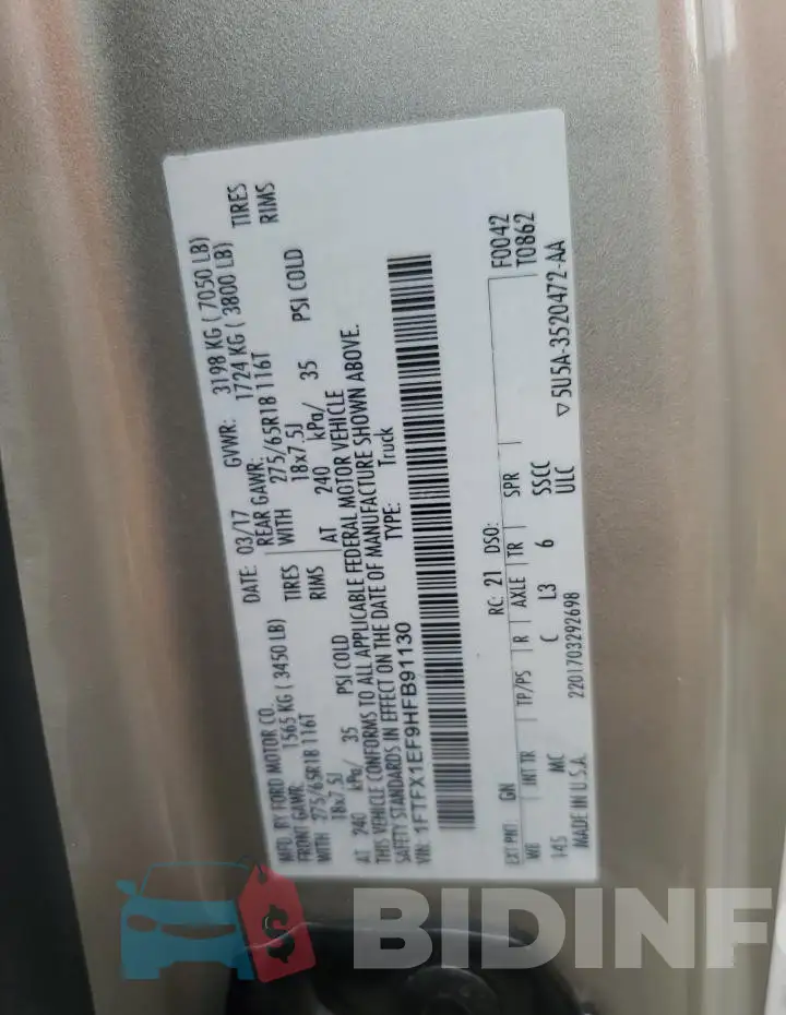 1FTFX1EF9HFB91130 Photo# 12