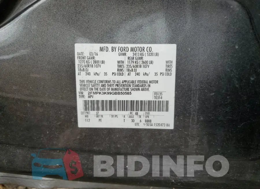 2FMPK3K99GBB50585 Photo# 12