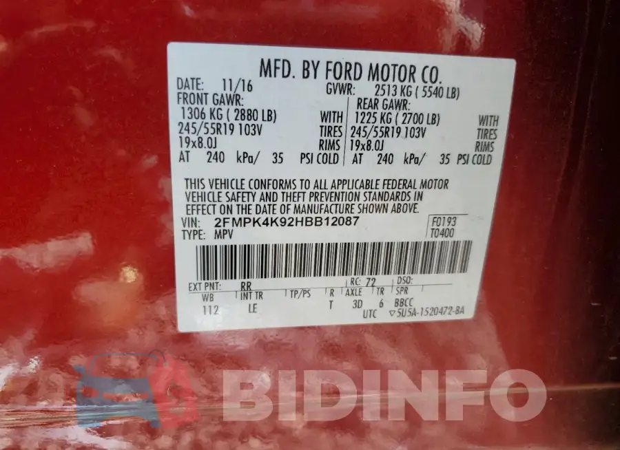 2FMPK4K92HBB12087 Photo# 13