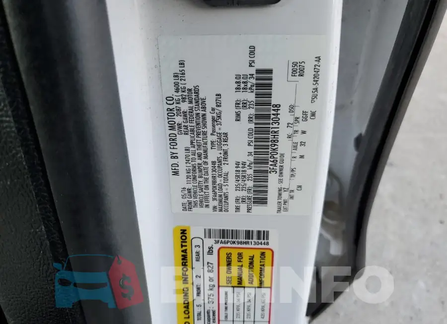 3FA6P0K98HR130448 Photo# 13