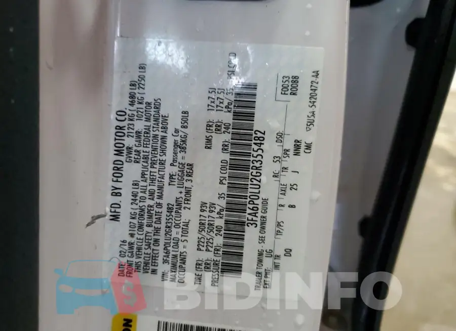 3FA6P0LU2GR355482 Photo# 13