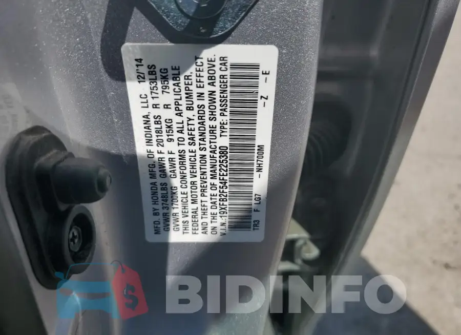 19XFB2F54FE225380 Photo# 12