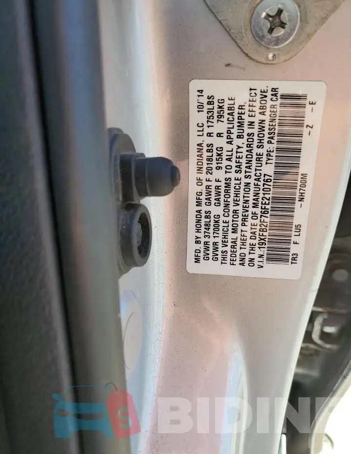 19XFB2F76FE210767 Photo# 12