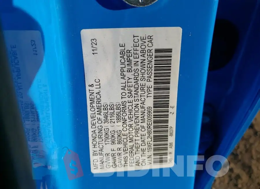 19XFL2H80RE009969 Photo# 12