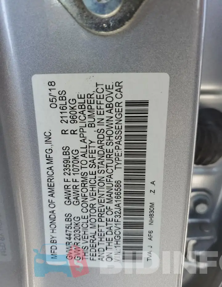 1HGCV1F32JA166586 Photo# 13