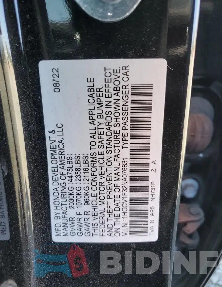 1HGCV1F32NA076831 Photo# 12