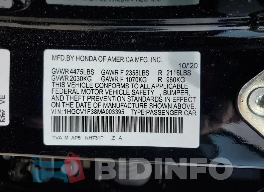 1HGCV1F38MA003395 Photo# 13