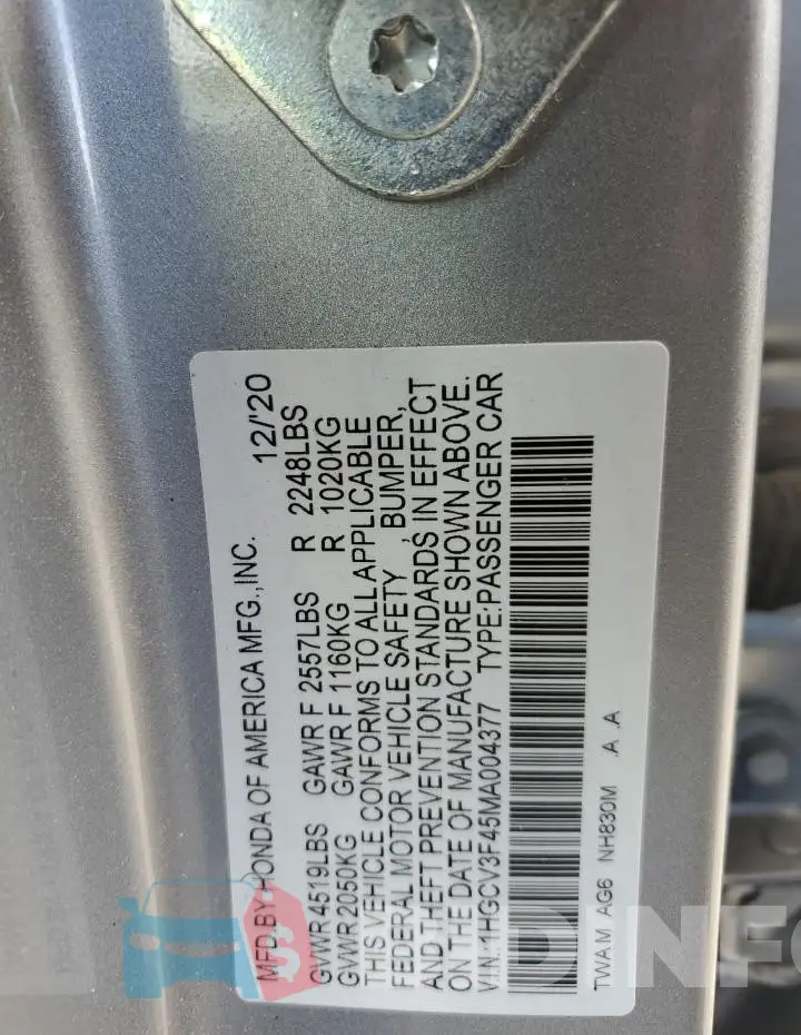 1HGCV3F45MA004377 Photo# 12