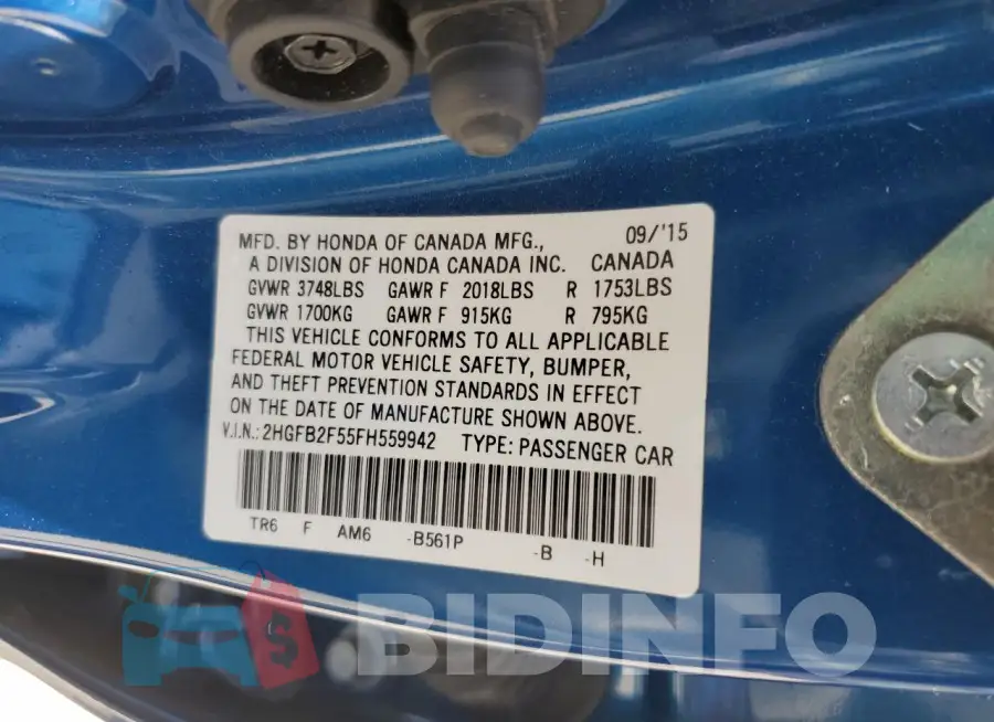 2HGFB2F55FH559942 Photo# 12