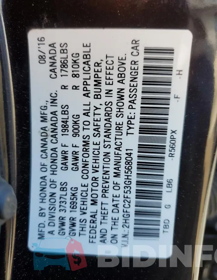 2HGFC2F53GH568041 Photo# 13