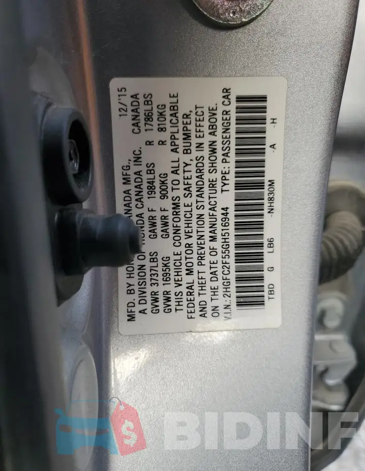 2HGFC2F55GH516944 Photo# 13