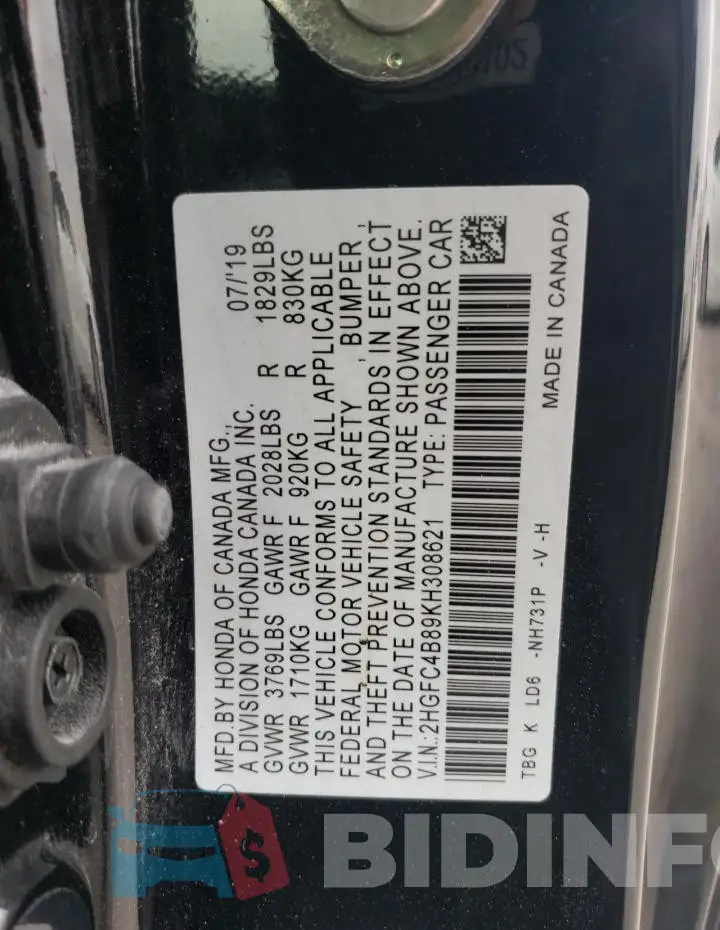 2HGFC4B89KH308621 Photo# 12