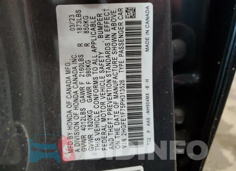 2HGFE1F75PH313526 Photo# 12