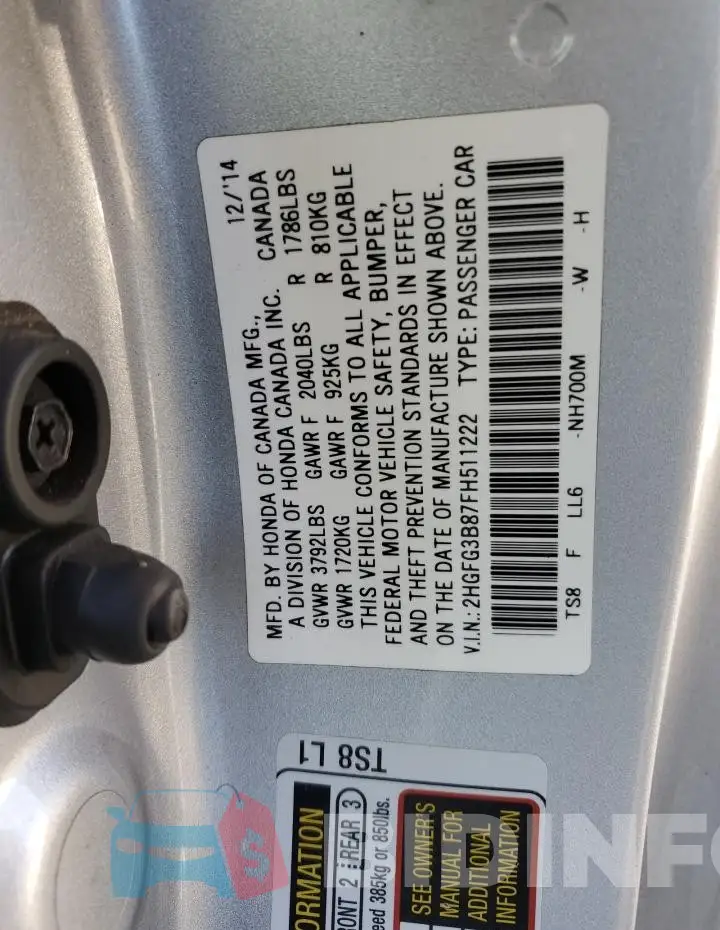 2HGFG3B87FH511222 Photo# 12
