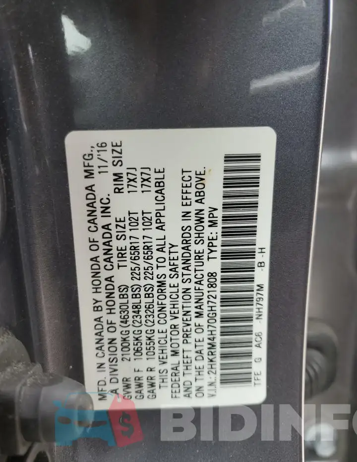 2HKRM4H70GH721808 Photo# 13
