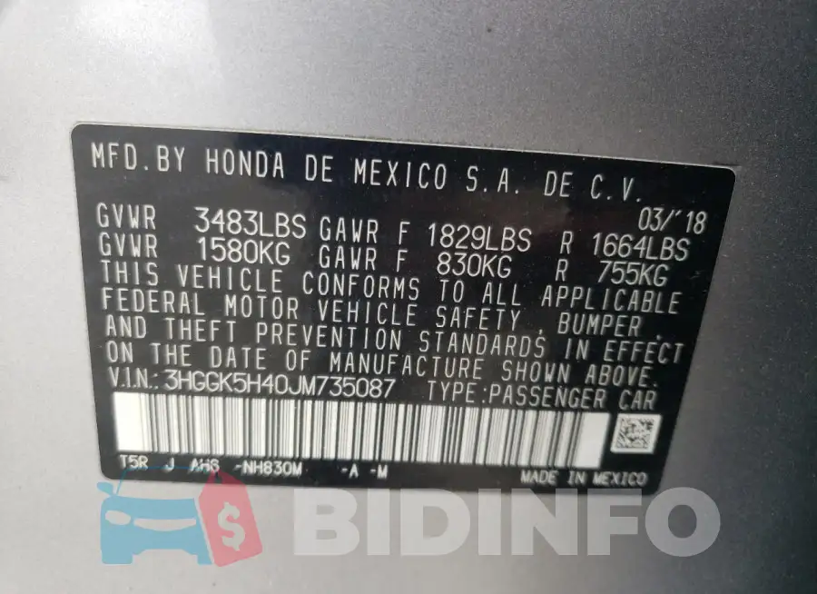 3HGGK5H40JM735087 Photo# 12