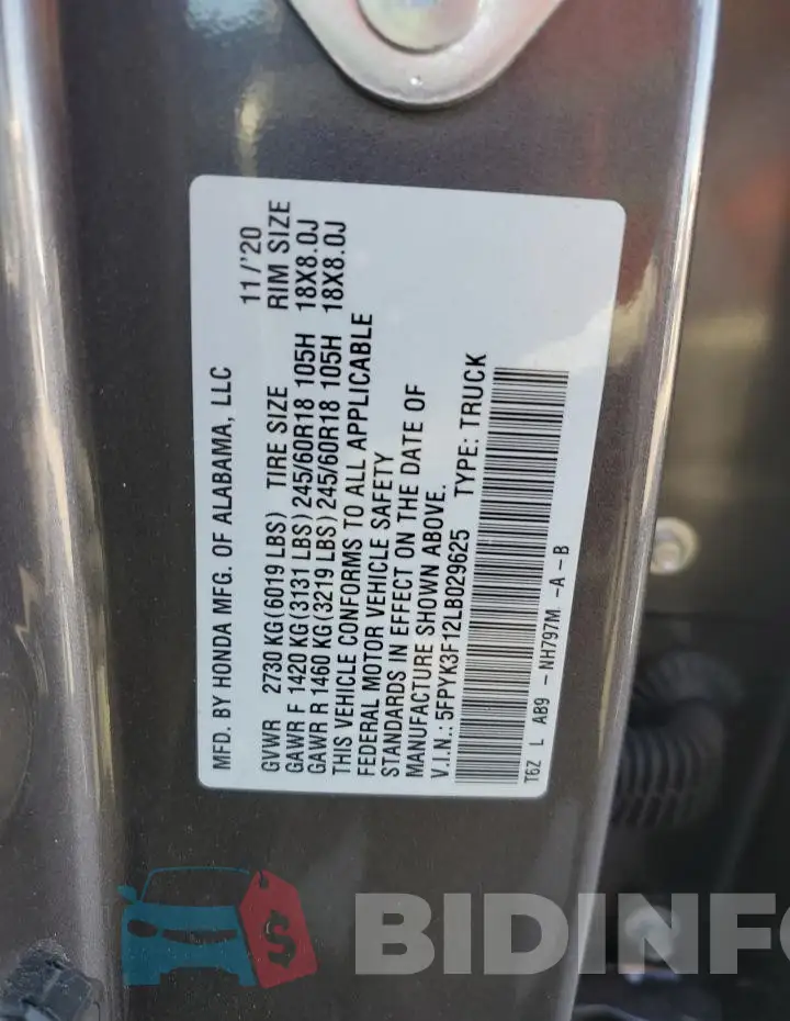 5FPYK3F12LB029625 Photo# 12