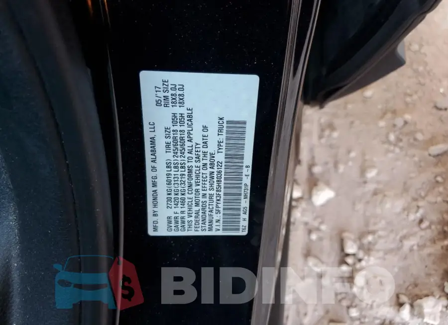 5FPYK3F85HB036122 Photo# 12