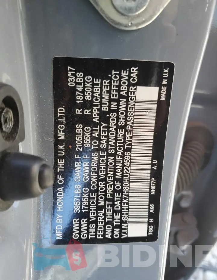 SHHFK7H80HU224596 Photo# 12