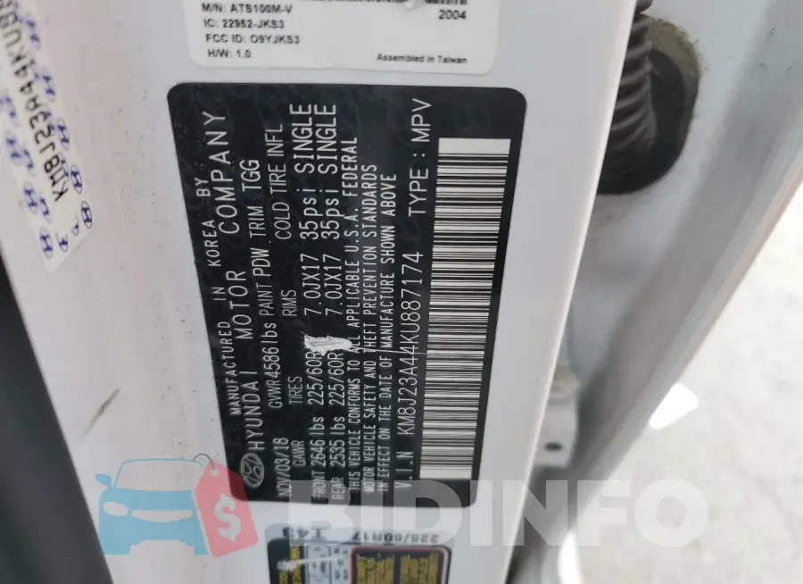 KM8J23A44KU887174 Photo# 13
