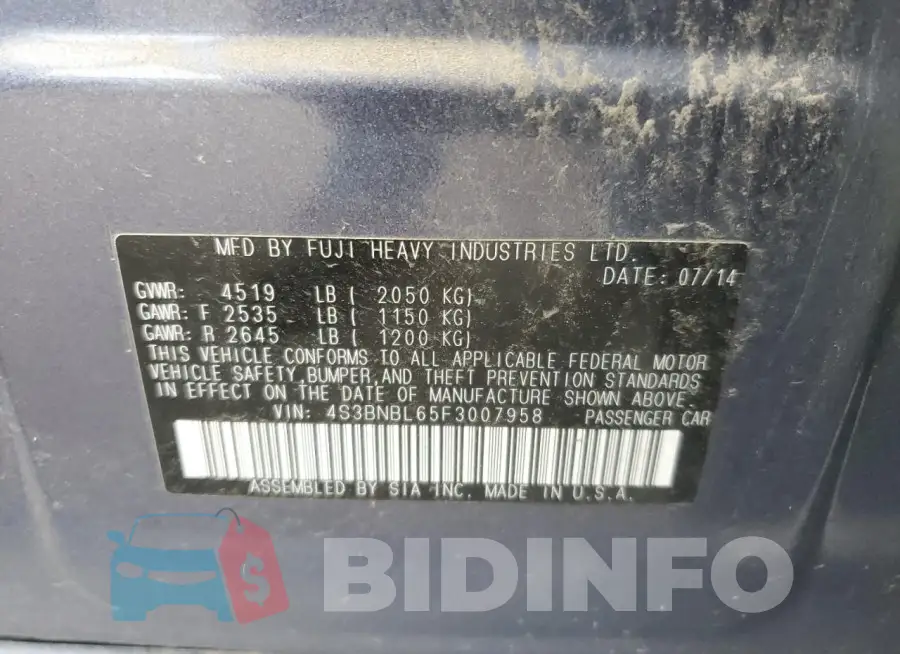 4S3BNBL65F3007958 Photo# 12