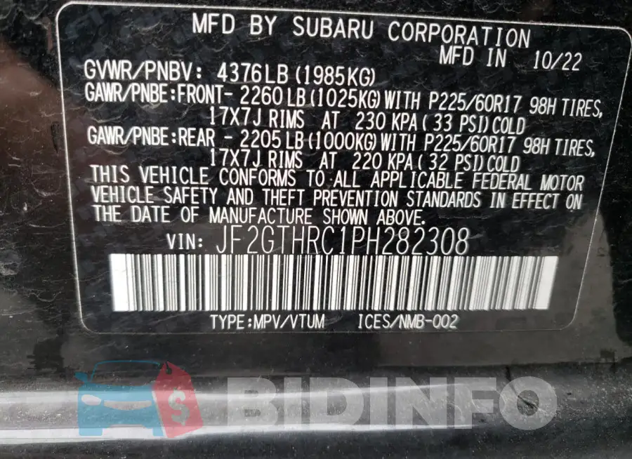 JF2GTHRC1PH282308 Photo# 14