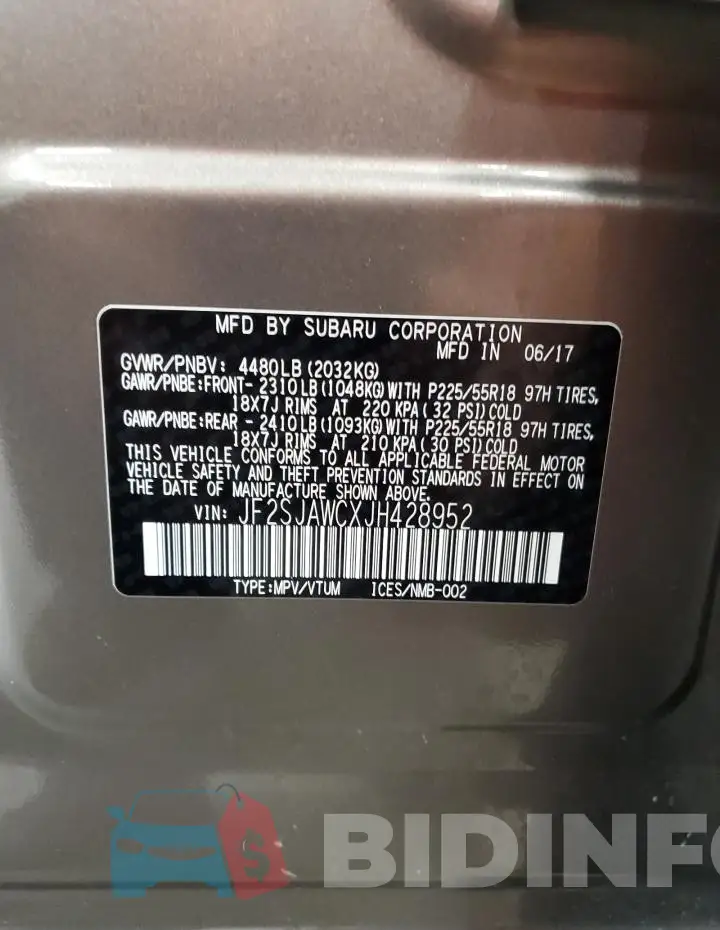 JF2SJAWCXJH428952 Photo# 14