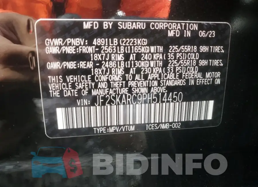 JF2SKARC9PH514450 Photo# 14