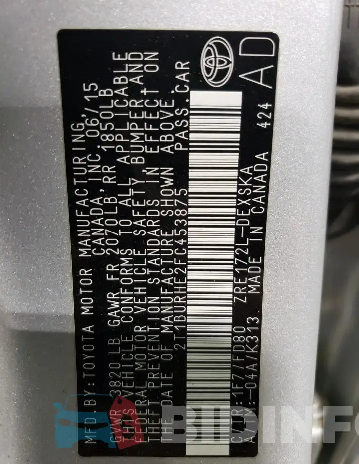 2T1BURHE2FC453875 Photo# 12