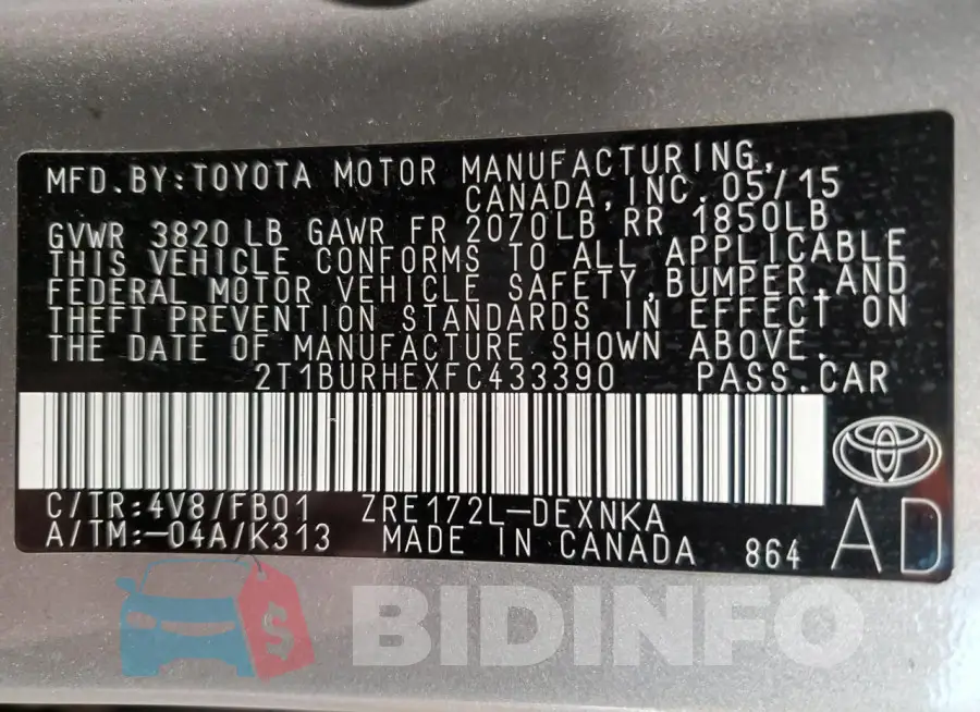 2T1BURHEXFC433390 Photo# 12