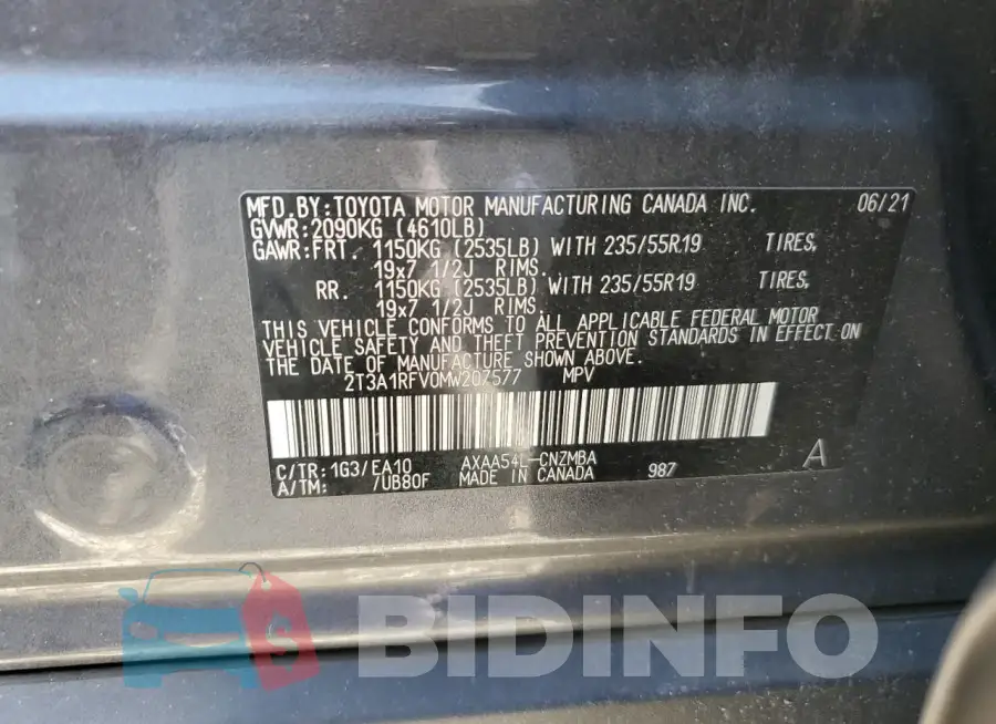2T3A1RFV0MW207577 Photo# 13