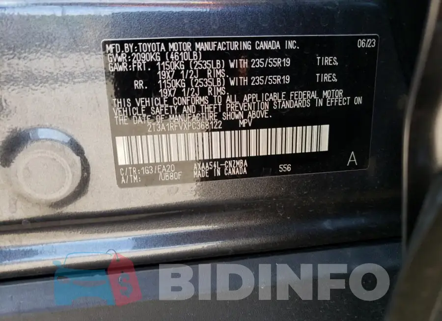 2T3A1RFVXPC368122 Photo# 14