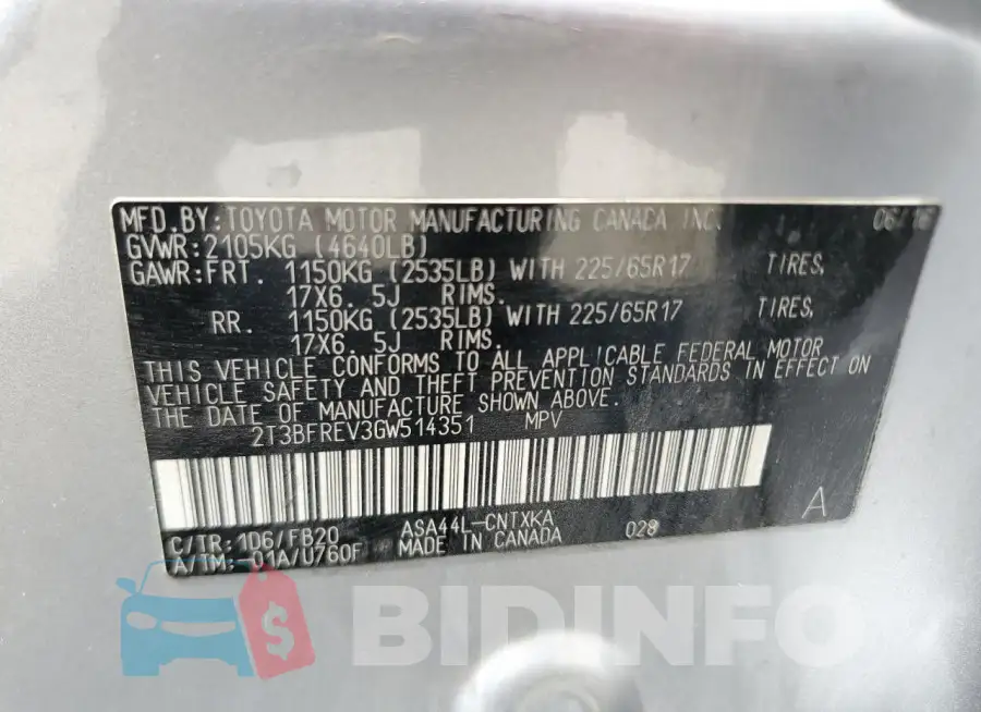 2T3BFREV3GW514351 Photo# 13