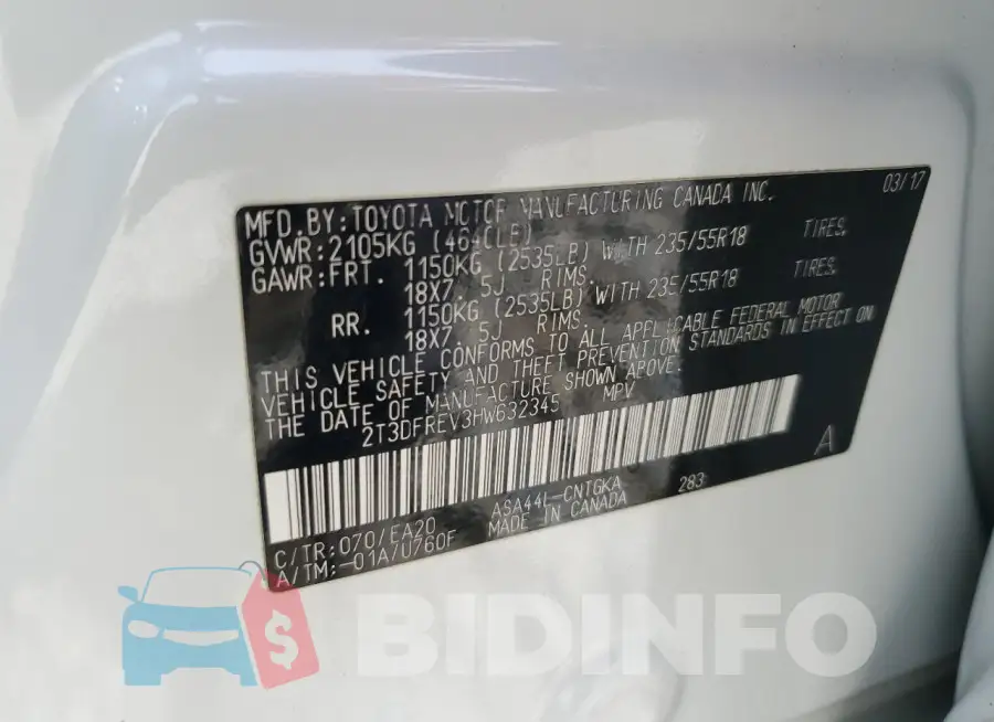 2T3DFREV3HW632345 Photo# 13