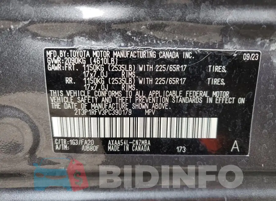 2T3P1RFV3PC390179 Photo# 13