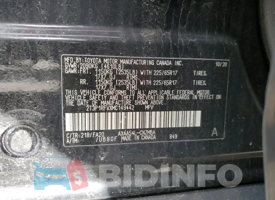2T3P1RFVXMC149442 Photo# 12