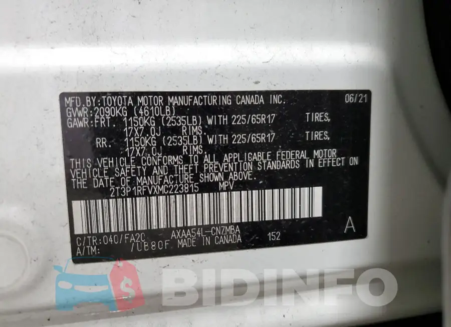 2T3P1RFVXMC223815 Photo# 13