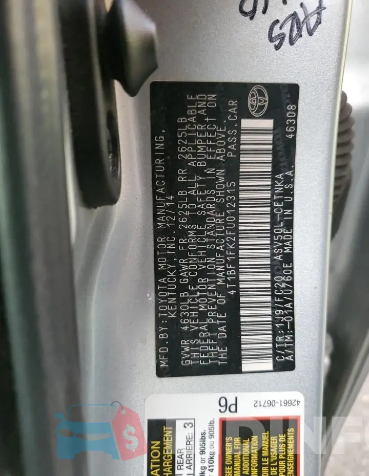 4T1BF1FK2FU012315 Photo# 13