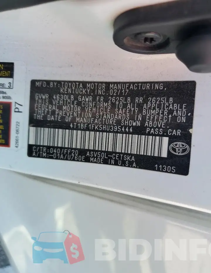 4T1BF1FK5HU395444 Photo# 13