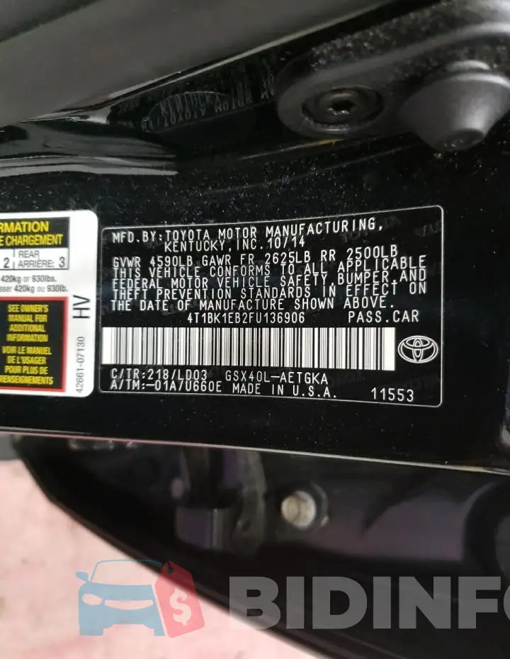 4T1BK1EB2FU136906 Photo# 12