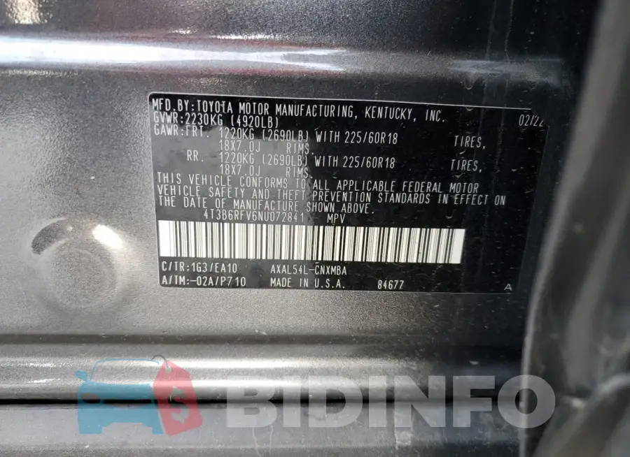 4T3B6RFV6NU072841 Photo# 13