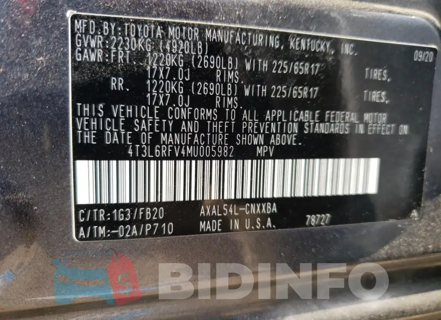 4T3L6RFV4MU005982 Photo# 13